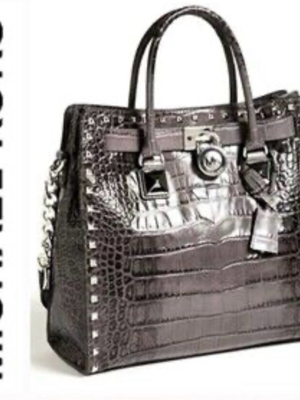 Michael Kors Croc-Embossed Satchel in Dark Brown and gray